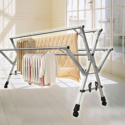 Miniatura 2 de Escurridor de ropa de acero inoxidable Estante de secado de ropa plegable resistente de 5 varillas, ahorro de espacio para interiores y exteriores,