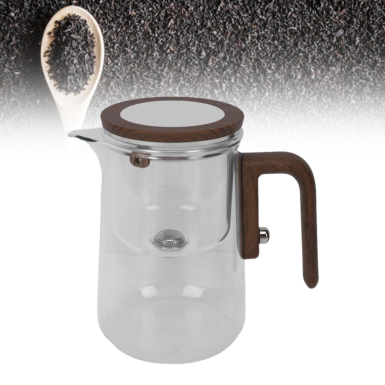 RIZGHWOY Szklany Dzbanek do Herbaty, Przezroczysty, żaroodporny, Ergonomiczny Kształt o Pojemności 800 Ml z drewnianą rączką i funkcją łatwego Odłączania, do Parzenia Herbaty w Domu lub