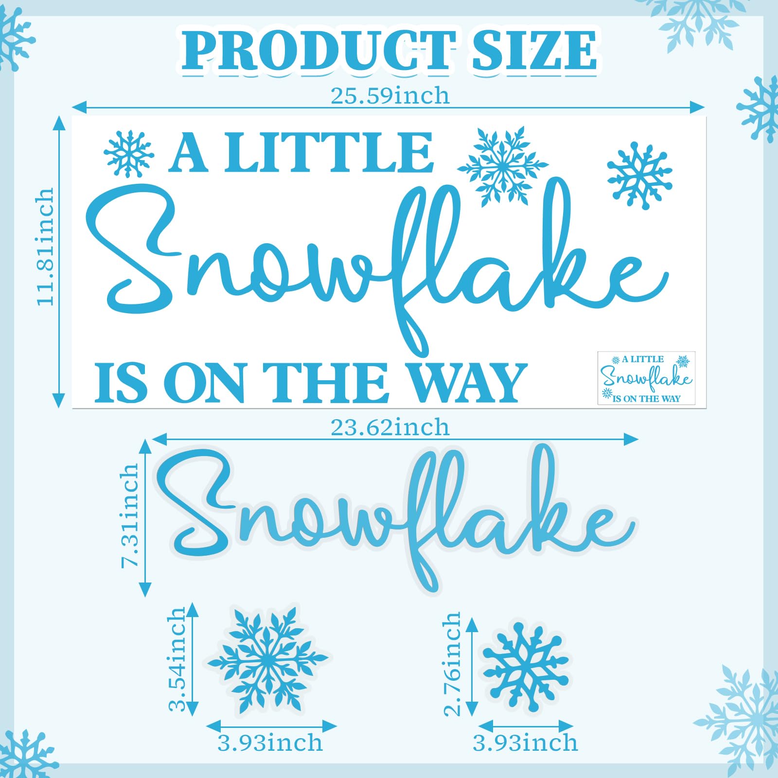 A Little Snowflake is on The Way Decal Sign for Backdrop - Snowflake Baby Shower Party Decorations, Winter Wonderland Themed Baby Shower Party Decorations Blue