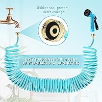 Vista 6 de Pangda Manguera de jardín de bobina de 25 pies x 3/8 pulgadas, manguera de agua expandible con boquilla de pulverización de 6 funciones, conector