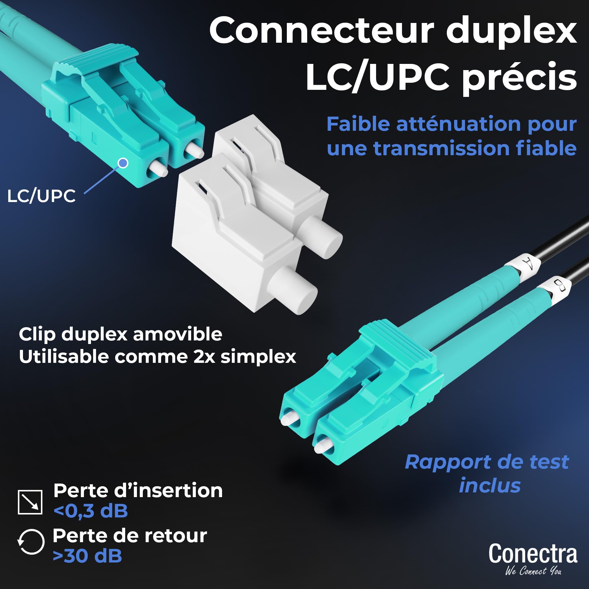30m Câble Fibre Optique Blindé OM3 Duplex Breakout LC/UPC, Jarretière Optique Multimode 50/125, LSZH Intérieur/Extérieur, Rallonge Fibre Armée Cordon Patch Câblage Réseau ⌀3mm Noire