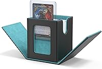 ZLCA MTG Commander Deck Box with Display Window - Holds 100+ Double-Sleeved Cards, PU Leather Storage for TCG/EDH/Magic (Grey/Blue)