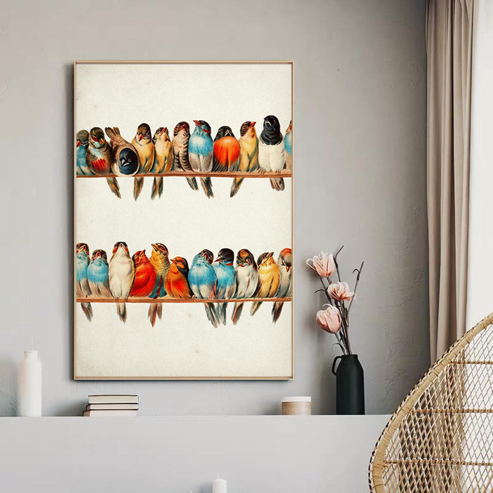 Amazon.co.jp: ビンテージ キャンバス プリント 鳥の群れ ポスター