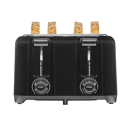 Proctor Silex 4 Slice Toaster with Extra Wide Slots, Cool-Touch Walls, Shade Selector, Toast Boost, Auto Shut-off and Cancel Button, Black (24215PS)