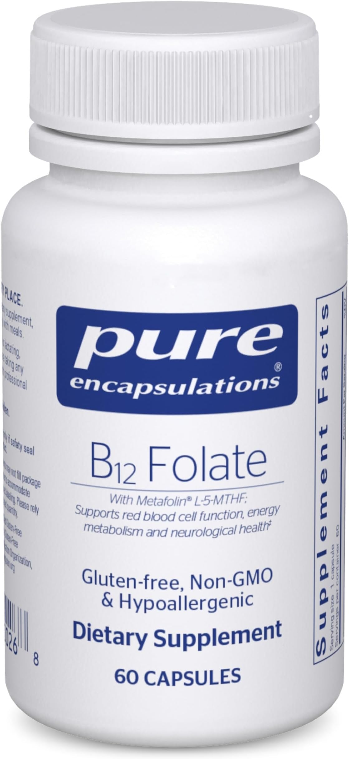 B12 Folate - Energy Supplement to Support Nerves, Energy Metabolism & Cognitive Support* - with Vitamin B Folate as Metafolin - 60 Capsules