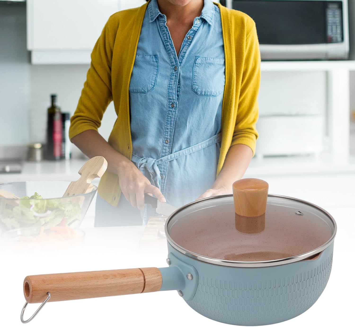 Sauce Pan for Induction Gas Stove Stockpots Steamers Kitchen Dining Saucepans 18Cm/Blue