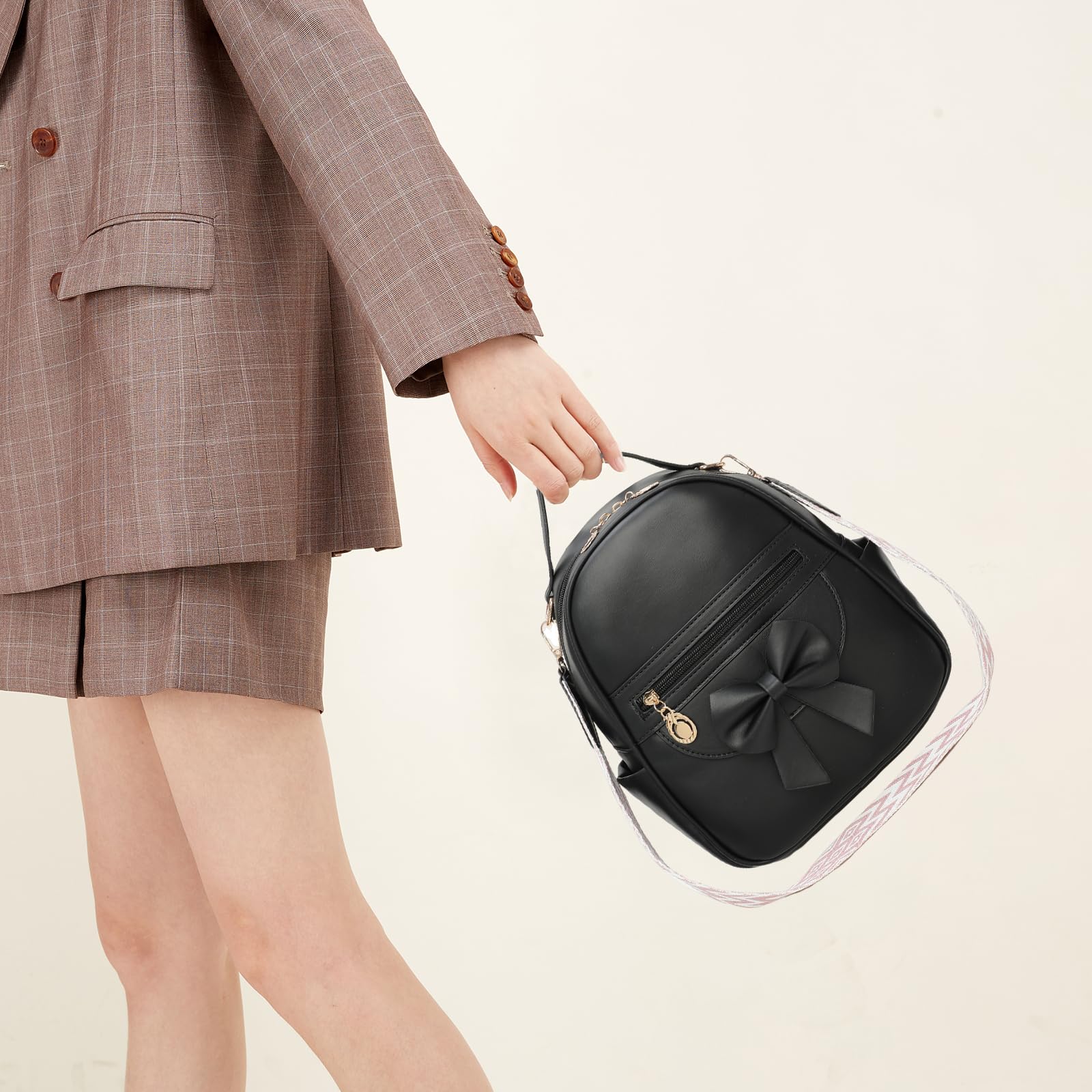 I IHAYNER Girls Mini Backpack Cute Bowknot Leather Backpack for Girls Designer Small Shoulder Bag Fashion Handbag for Women Pure Black