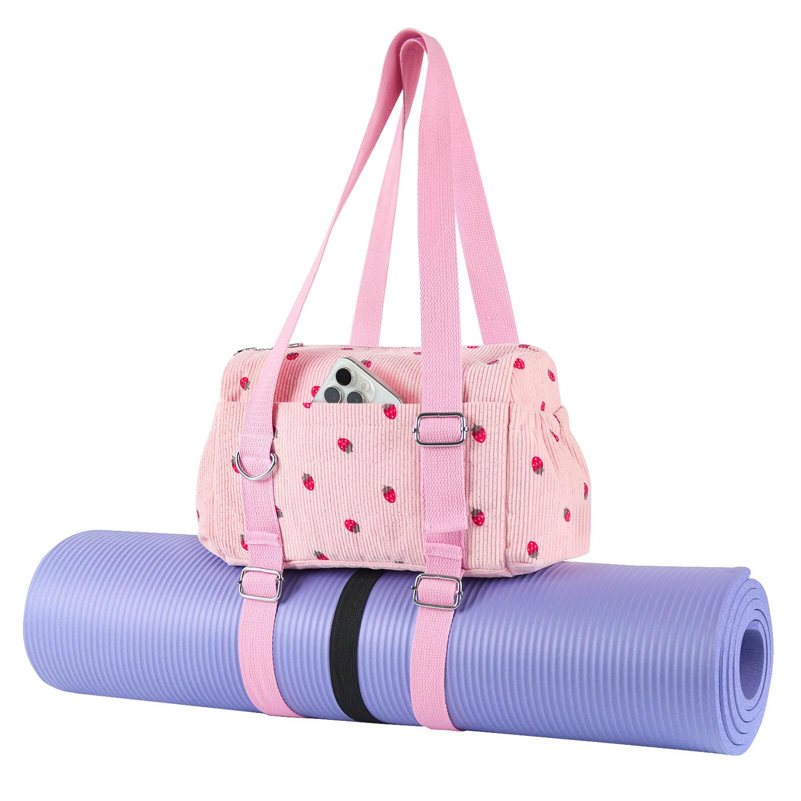 Mini bolsa de gimnasio para mujer, bolsas de gimnasio con estampado de fresas con soporte para esterilla de yoga, bonita bolsa de