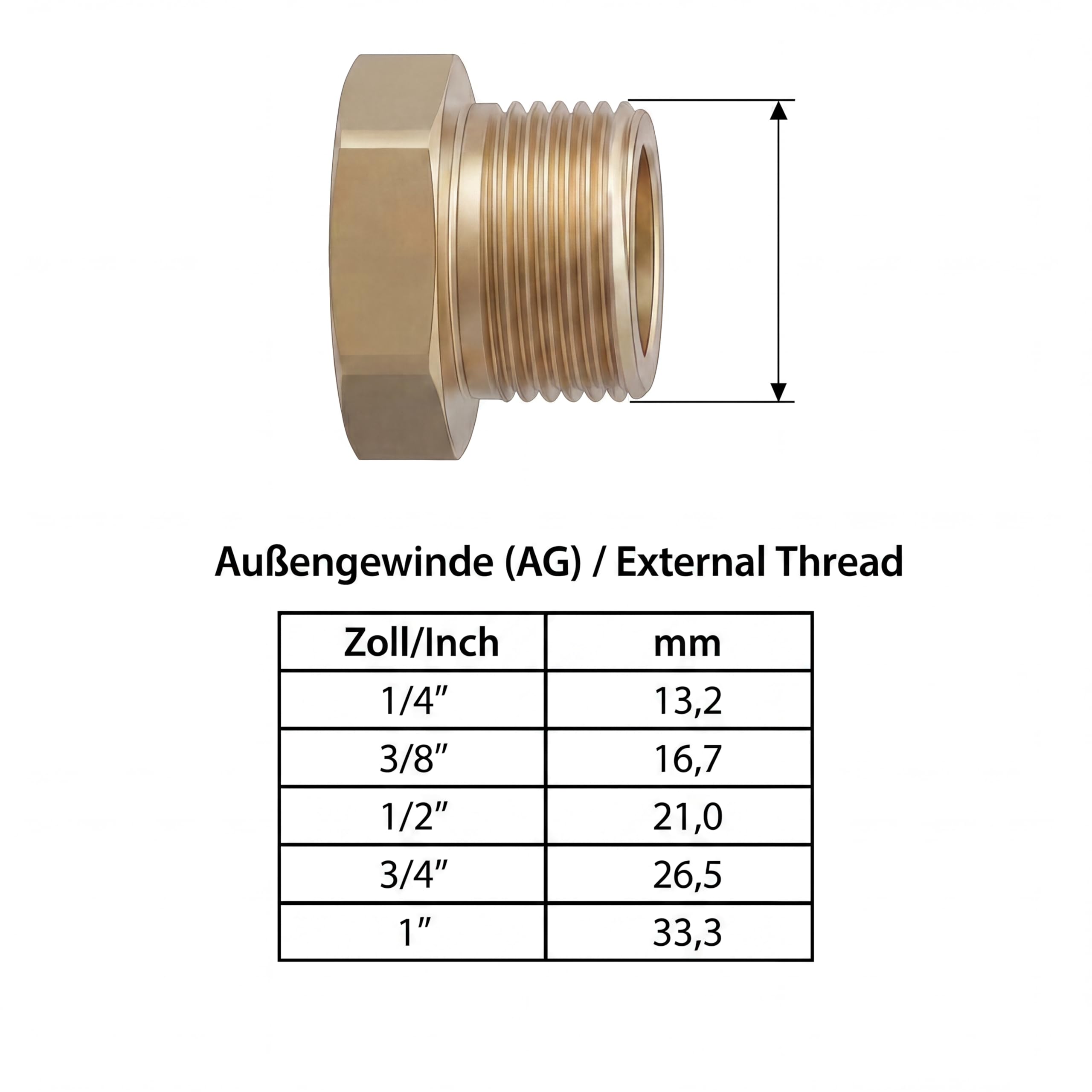 Messing Doppelnippel reduziert G 3/8 x G 1/2, Außengewinde, 5er Pack