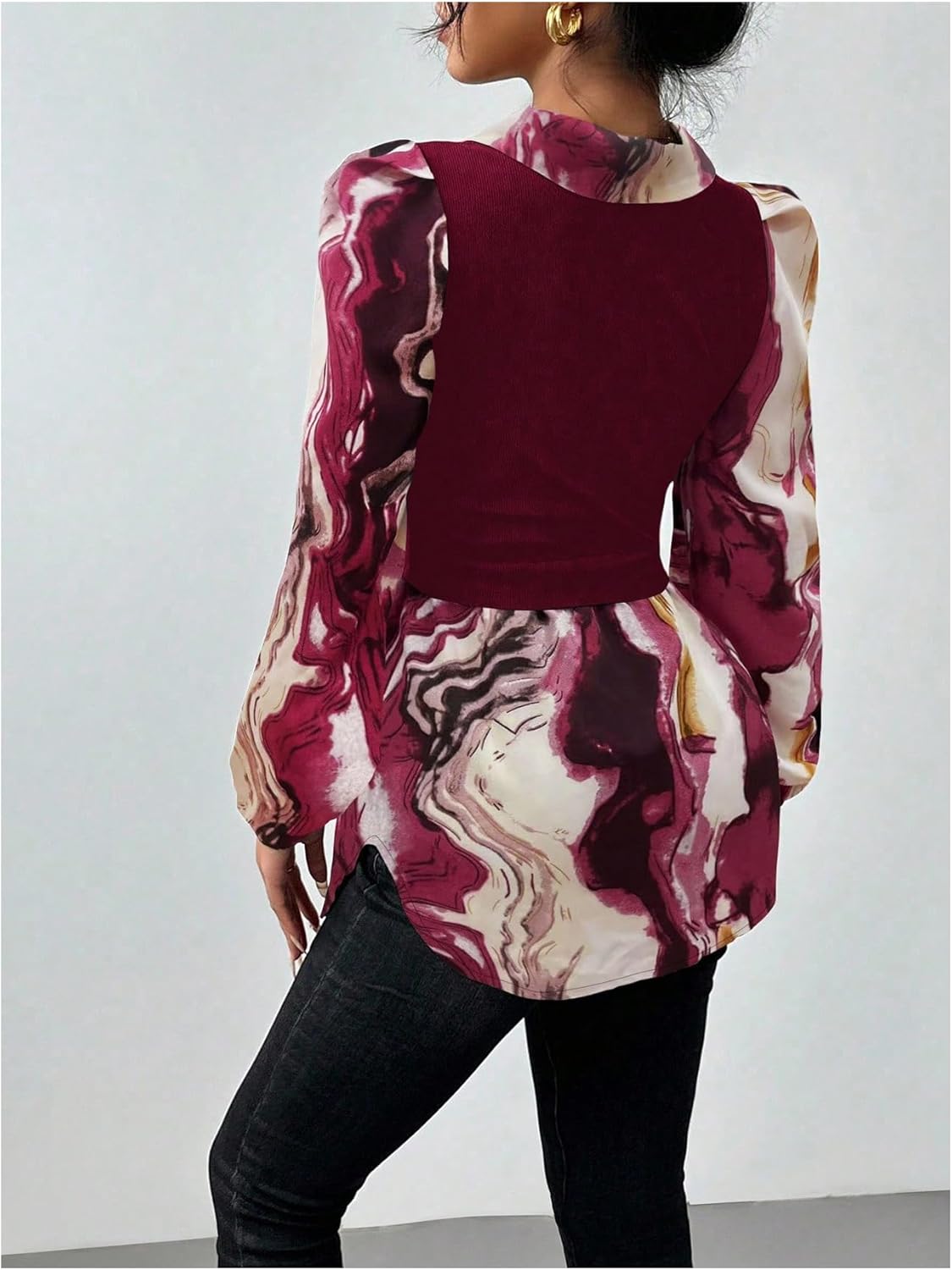 GORGLITTER Women's Long Sleeve Peplum Tops Blouse Dressy Casual Button Down Collared Shirts Fall Teacher Baby Doll Tops