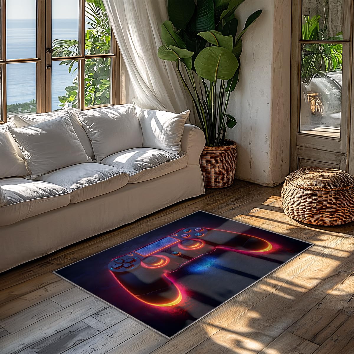 Tapis salle de jeux antidérapant motif manette de jeu 120x180