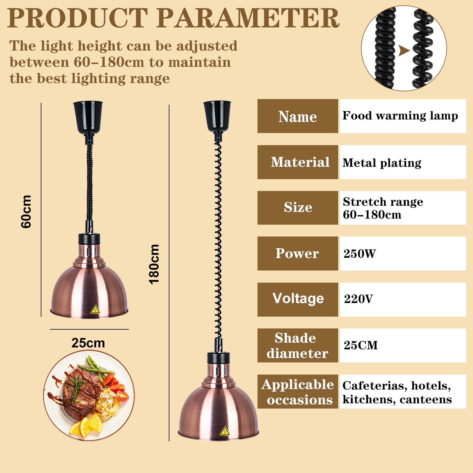 Profesional Lampara de Calor Hosteleria, Altura Ajustable (D, 2piezas) | Lampara de Calor para Cocina, Lampara de Calentamiento de Alimentos con 250W Bombilla para Catering, Buffet