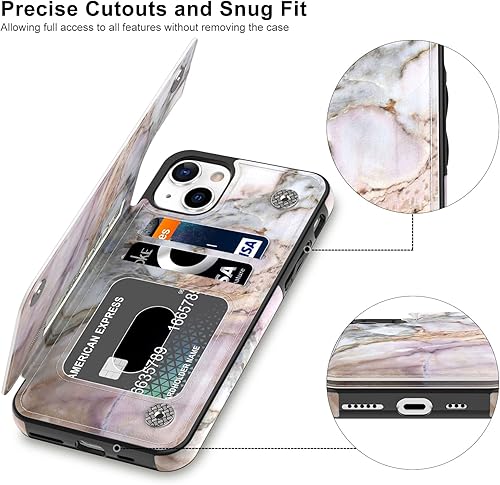 Miniatura 3 de LETO Funda para iPhone 15+ Plus con tapa tipo folio de cuero, diseños de flores de moda, ranuras para tarjetas, función atril, funda protectora para