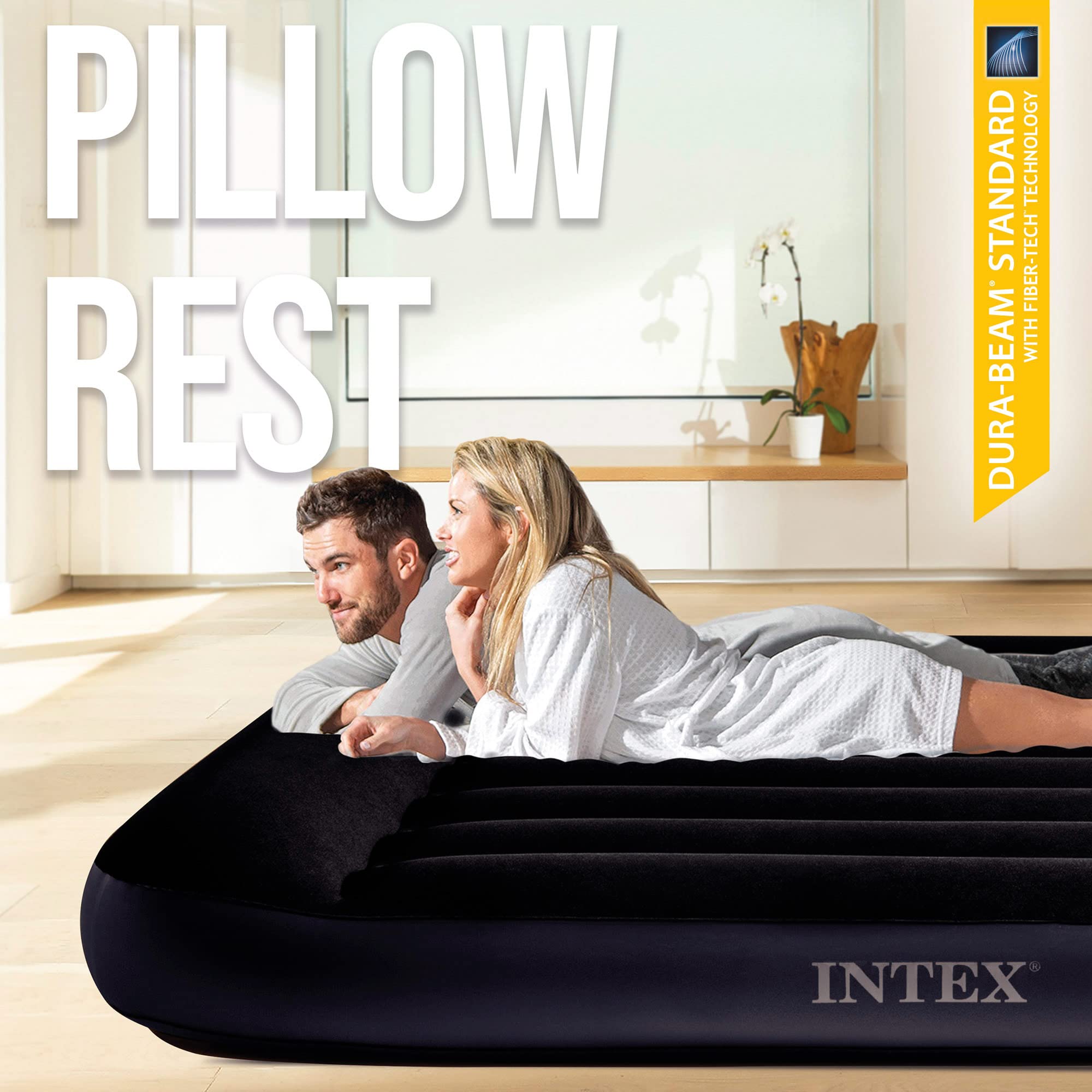 Intex 64148ND - Materasso Dura-Beam Pillow Rest Piazza e Mezza Con Pompa Elettrica Incorporata, 137x191x25 cm