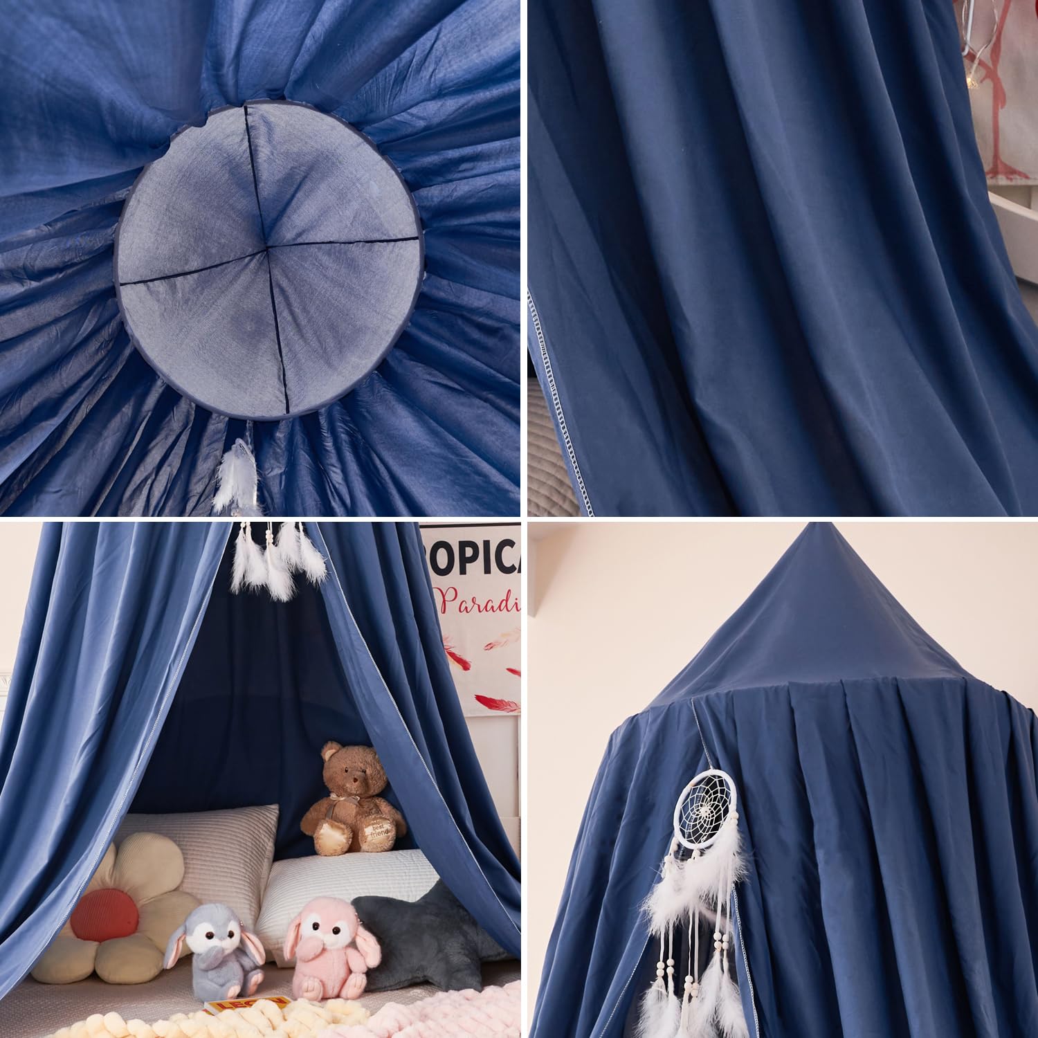 Prinzessinnen-Dekor-Baldachin für Kinderbett, weich und langlebig, Betthimmel für Mädchenzimmer, verträumtes Moskitonetz, Bettwäsche, Leseecke für den Innenbereich (blau)