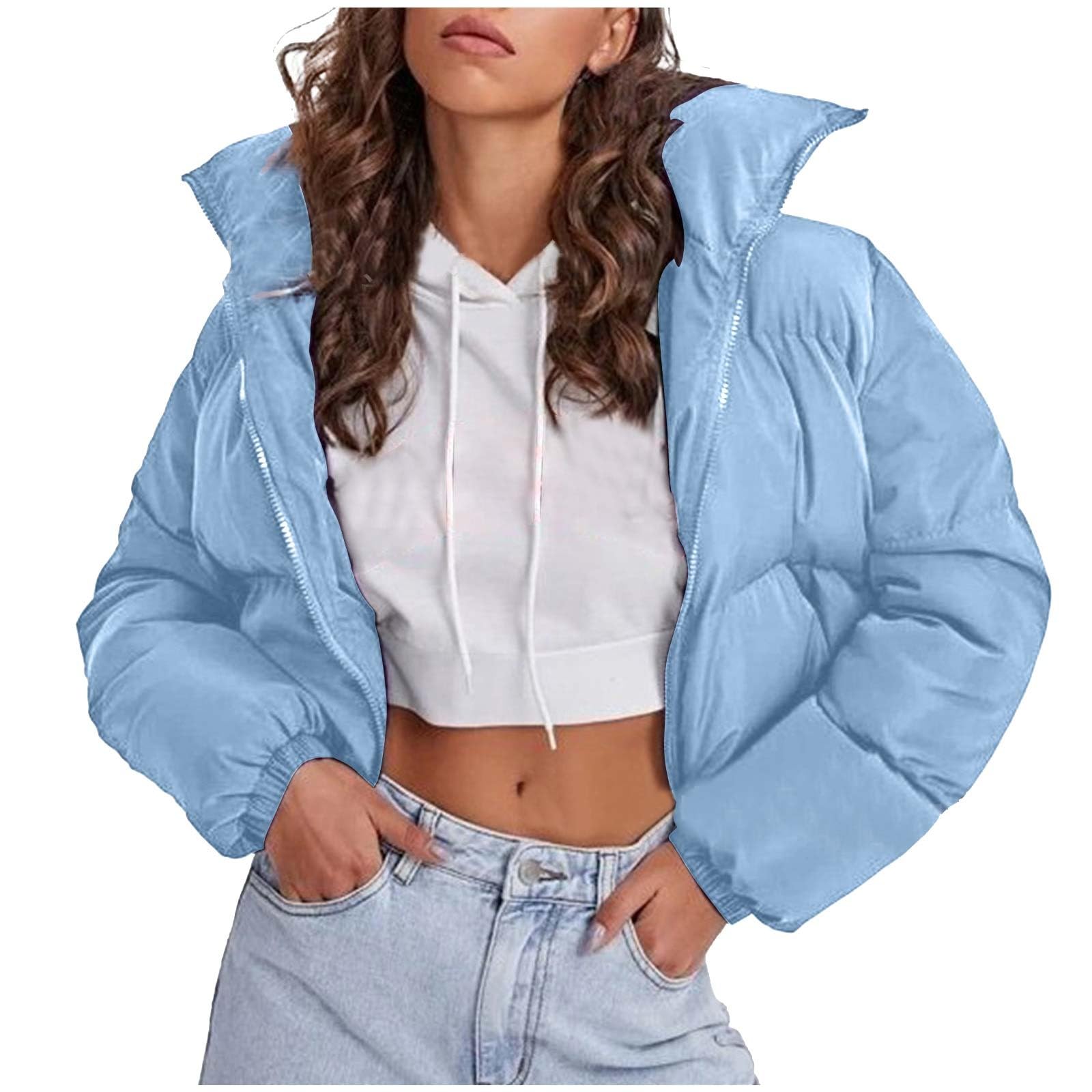 Genérico Abrigo Invierno Mujer Plumon,Chaqueta Corta De Invierno Para Mujer Manga Larga Cuello Con Cremallera Abrigo Corto