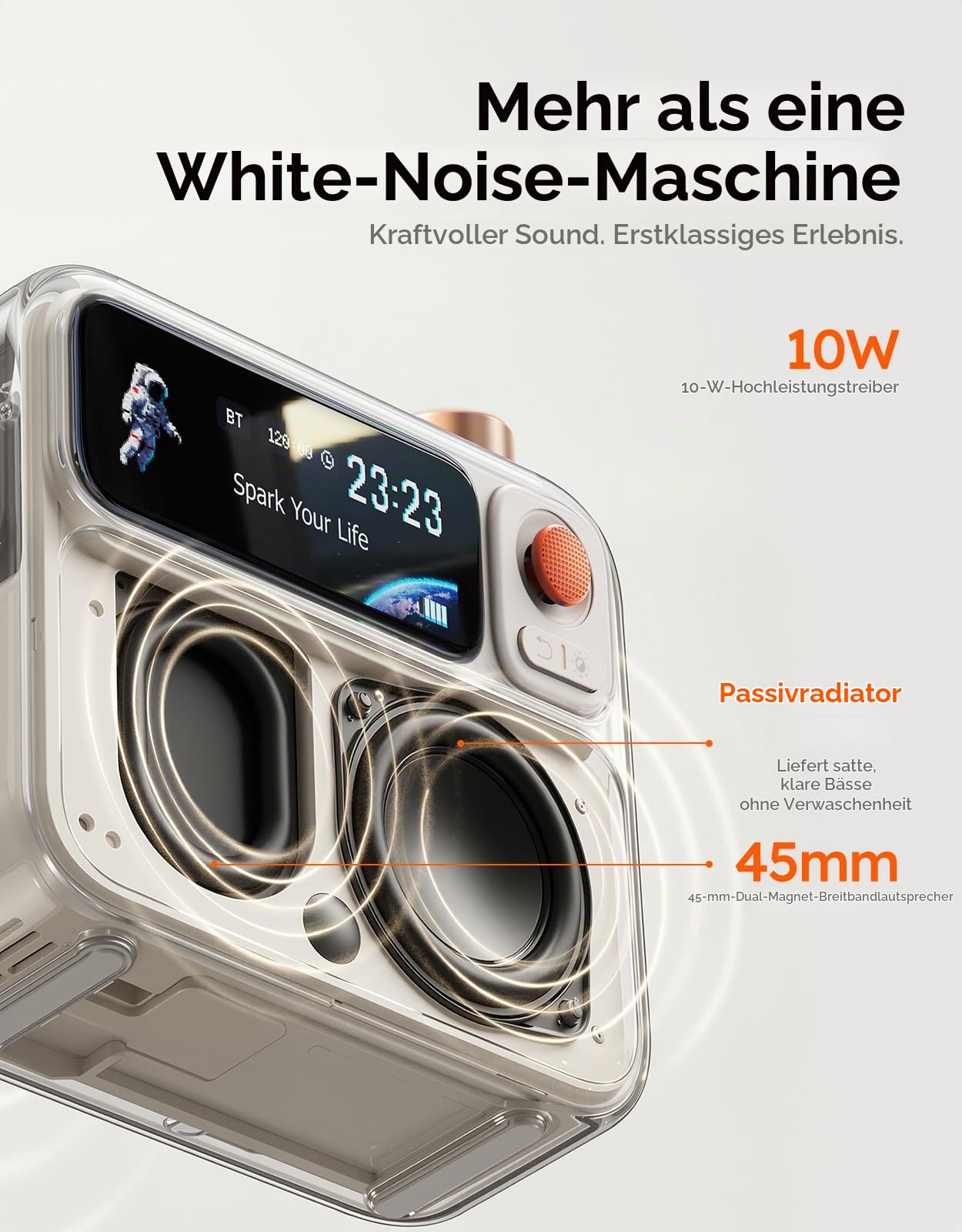 Divoom FlowToo White Noise Soundmaschine mit Bluetooth-Lautsprecher | 90+ Schlafgeräusche mit Pixel-Display, Wecker, Timer, sanfter Anzeige und anpassbaren Displaydesigns in Cremeweiß