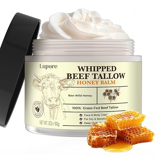 Miniatura 1 de Bálsamo de sebo de ternera para la piel, sargo de res alimentado con pasto batido con miel, hidratante facial orgánico y totalmente natural, bálsamo