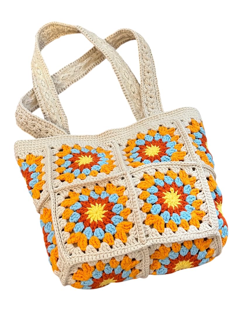 i.f.h Cotton Crochet Shoulder Bag, Women's Tote Bag, Hand Woven Skull Bag, Handmade Tote Bag, Gift for Her, Multicolour, Floral Pattern-picture-37