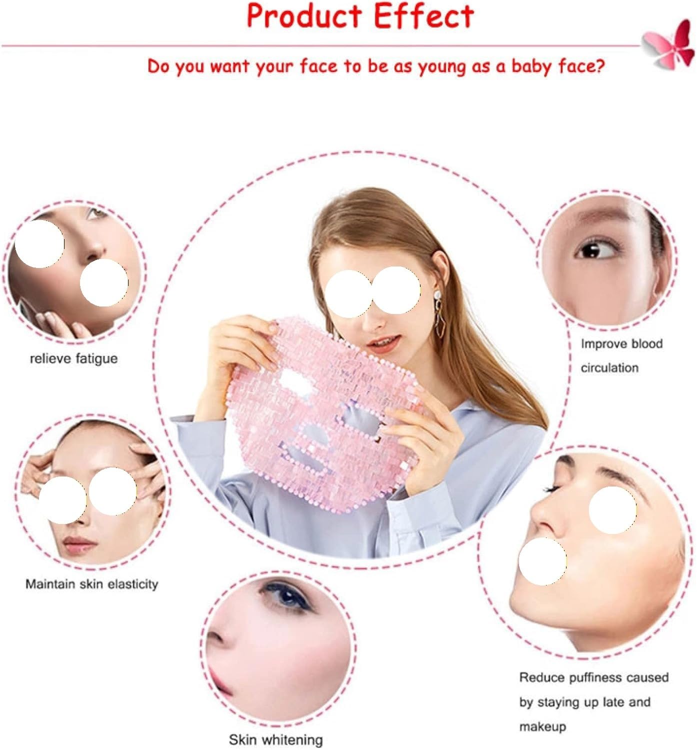 Gua sha stein, mascarilla facial de cuarzo rosa natural, piedra jade, masaje gua, cuidado los ojos for dormir, cristal, sin caja