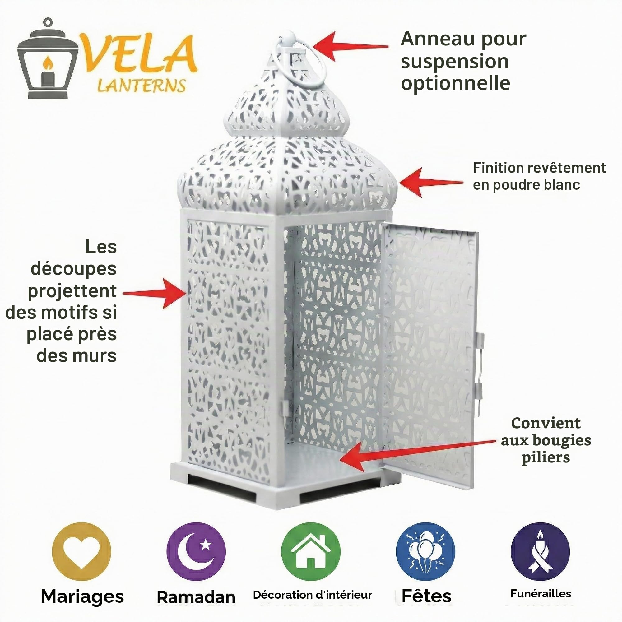 Vela Lanterns Lot de 2 lanternes à bougie style marocain Blanc