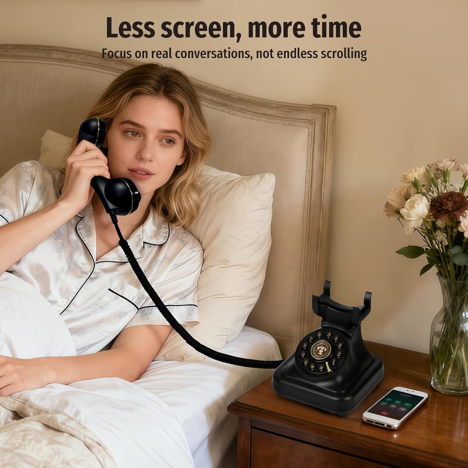 Sangyn Bluetooth Retro Phone with Speakerphone, Bluetooth Landline Telephone, Bluetooth Home Phone with USB Rechargeable Power, Hands-Free Calling & Music Playback, Black - Image 4