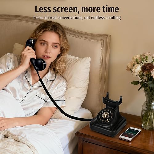 Miniatura 4 de Sangyn Teléfono retro Bluetooth con altavoz, teléfono fijo Bluetooth, teléfono doméstico Bluetooth con alimentación recargable USB, llamadas manos