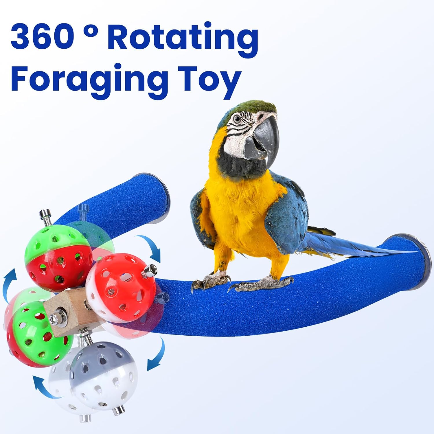 FrgKbTm U Shape Parrot Perch Stand Toy Bird Platform Sand Paw Grinding Clean Stick Exercise Conure Budgie Cockatiel Cage Accessories (Blue-Rotate) image 2