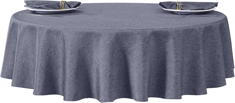 DenimBlue 60inch Round Polyester Linen Farmhouse Tablecloth