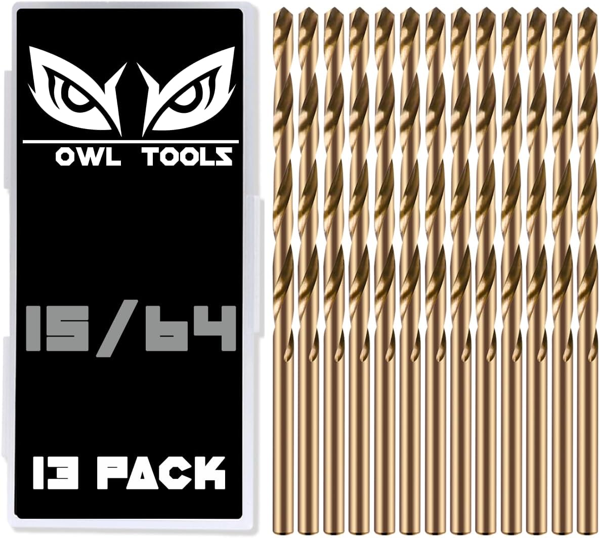 15/64" Inch Cobalt Drill Bits - 13 Pack of M35 Cobalt Drill Bits with Storage Case - Perfect Drill Bits for Metal, Hardened & Stainless Steel, Cast Iron, and More!