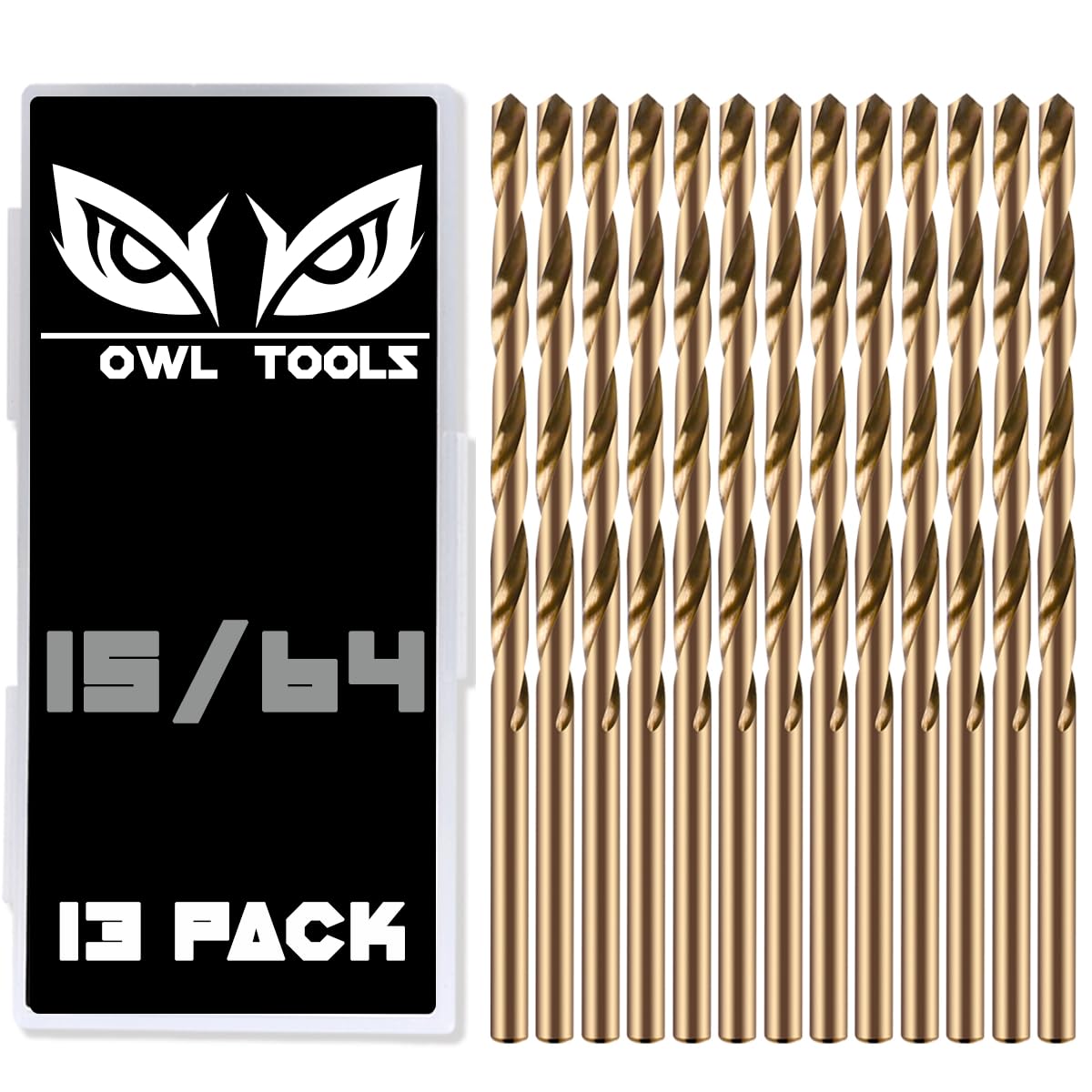 15/64" Inch Cobalt Drill Bits - 13 Pack of M35 Cobalt Drill Bits with Storage Case - Perfect Drill Bits for Metal, Hardened & Stainless Steel, Cast Iron, and More!