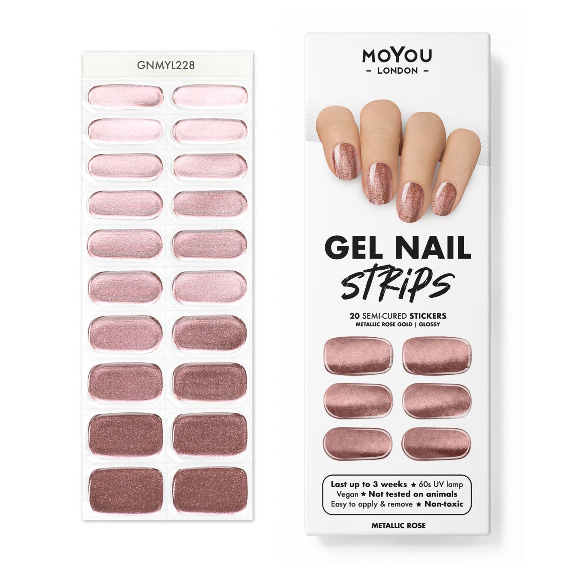 MOYOU LONDON Semi Cured Gel Nail Strips - 20 Pcs. Nail Wraps for Salon-Quality Manicure - Works with Any UV Nail Lamp - Easy to Apply, Trim, & Remove Gel Nail Stickers