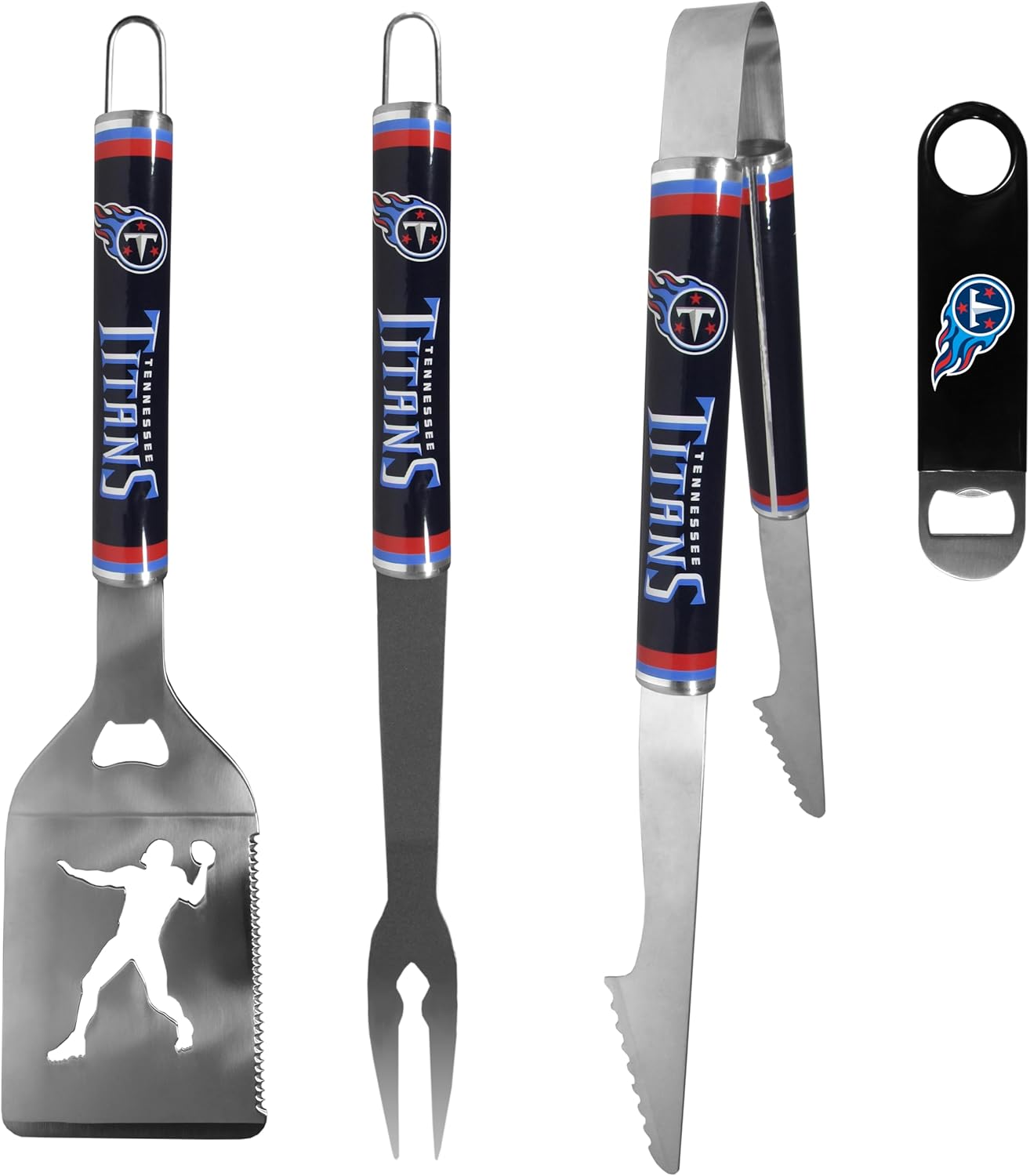 Siskiyou NFL Tennessee Titans 3 pc Steel Logo BBQ Tools w/Bottle Opener, One Size, Team Colors