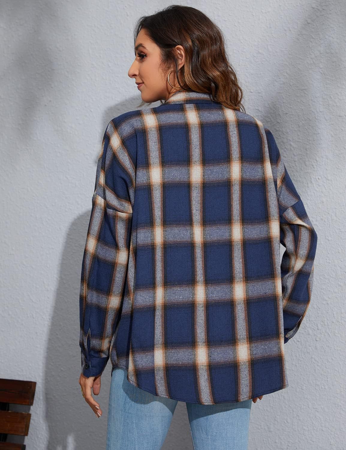 Blooming Jelly Women's Button Down Flannel Shirts Plaid Shacket Long Sleeve Collared Business Casual Tops Work Blouses - Image 7