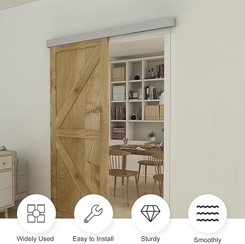 Miniatura 3 de JUBEST Kit de rieles de puerta corrediza de granero de 5 pies, accesorios de riel de caja de aleación de aluminio para interior clásico y moderno