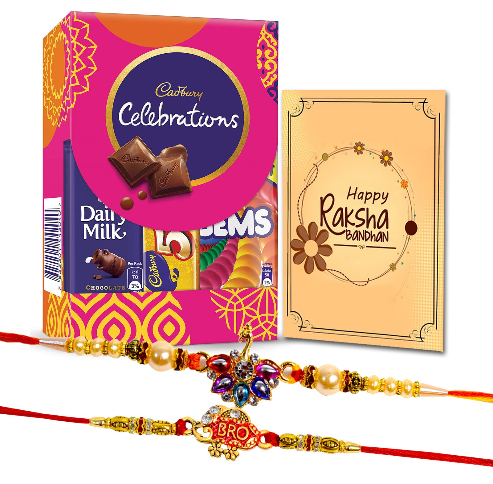 Midiron Rakshabandhan Gift For Brother With Designer Rakhi|Raklhi Gifts Combo|Rakhi With Chocolate For Brothers|Cadbury Celebrations|Gift For Brither With Chocoilate Boix And 2 Rakhi,250 Grams