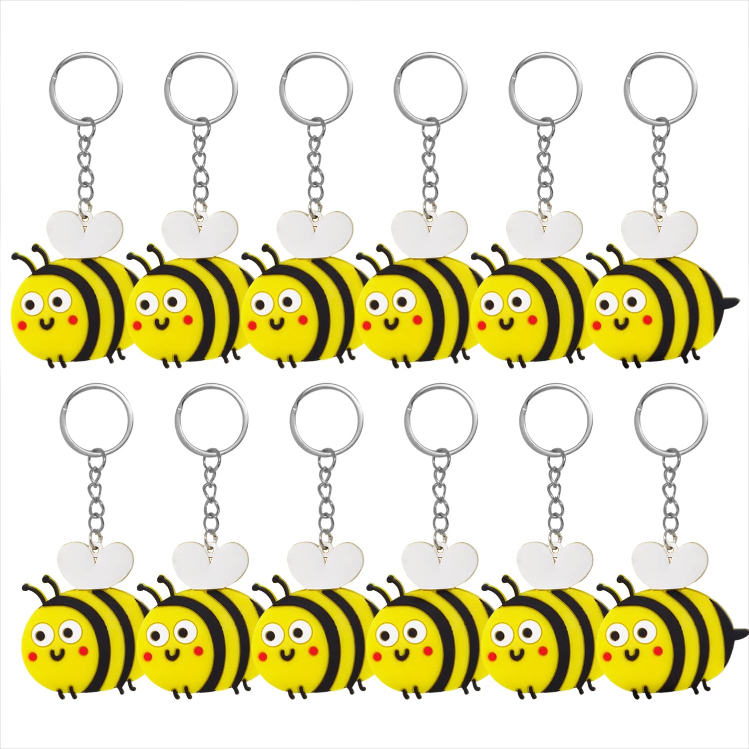 12PCS PVC Cute Bee Keychains Bumble Bee Keyrings Bee Theme Party Favors for Birthday Party Baby Shower and School Carnival