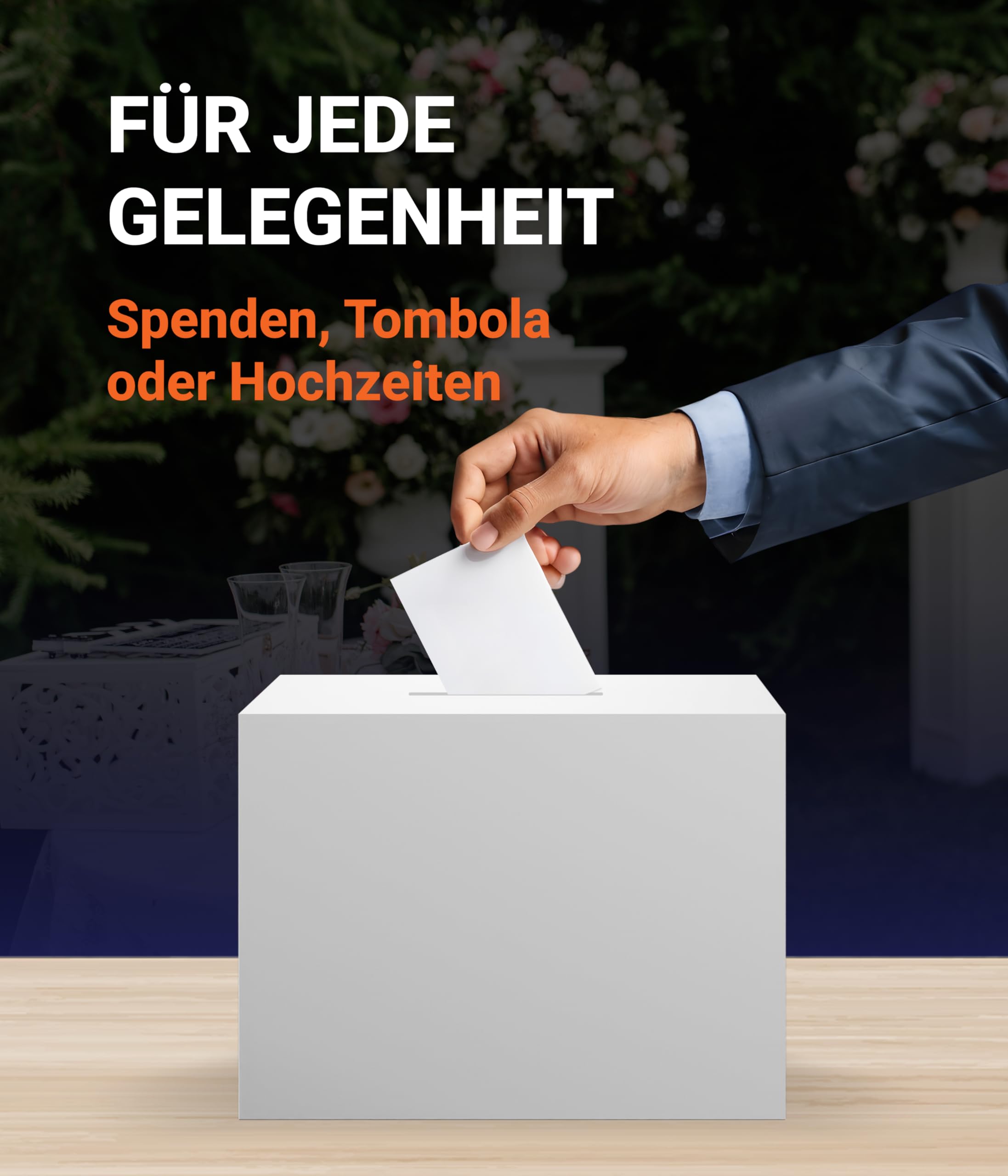 EH Design Spendenbox aus robustem Acryl – 15 x 15 x 15 – Weiße Acrylglas Box – Spendendose für Benefizveranstaltungen, Straßenfeste & Hochzeiten – Made in DE