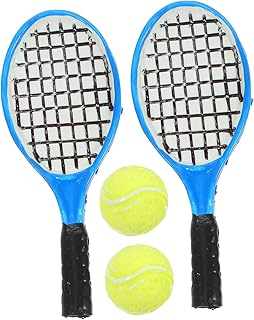 Toddmomy 4pcs Dollhouse Tennis Racket Dollhouse Sports Ball Fairy Garden Accessories Miniatures Miniture Decoration Tennis Accessories Tennis Racket Models Simulation Tennis Racket Model