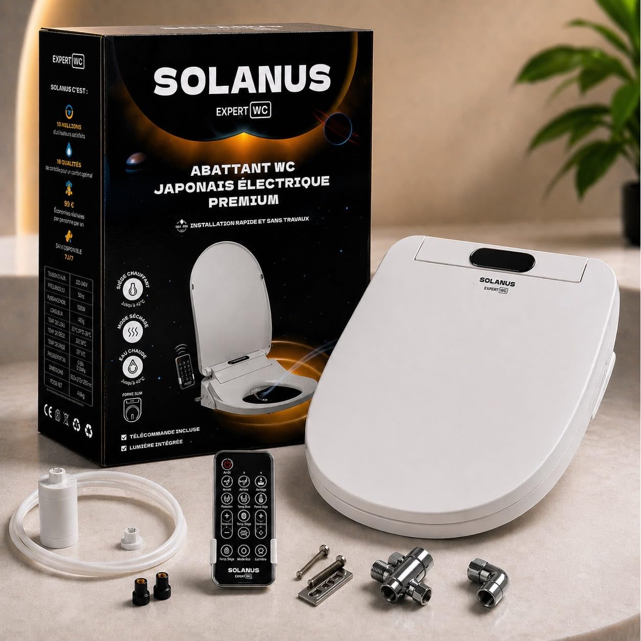 Kit WC Japonais Électrique | Siège chauffant, eau chaude, séchage à air chaud, télécommande sans fil | Installation facile & SAV français (Forme O)
