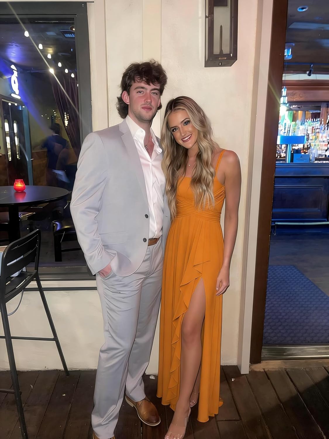 Square Neck Long Bridesmaid Dresses for Women Spaghetti Straps Ruched Chiffon Formal Evening Gown with Slit Ruffle