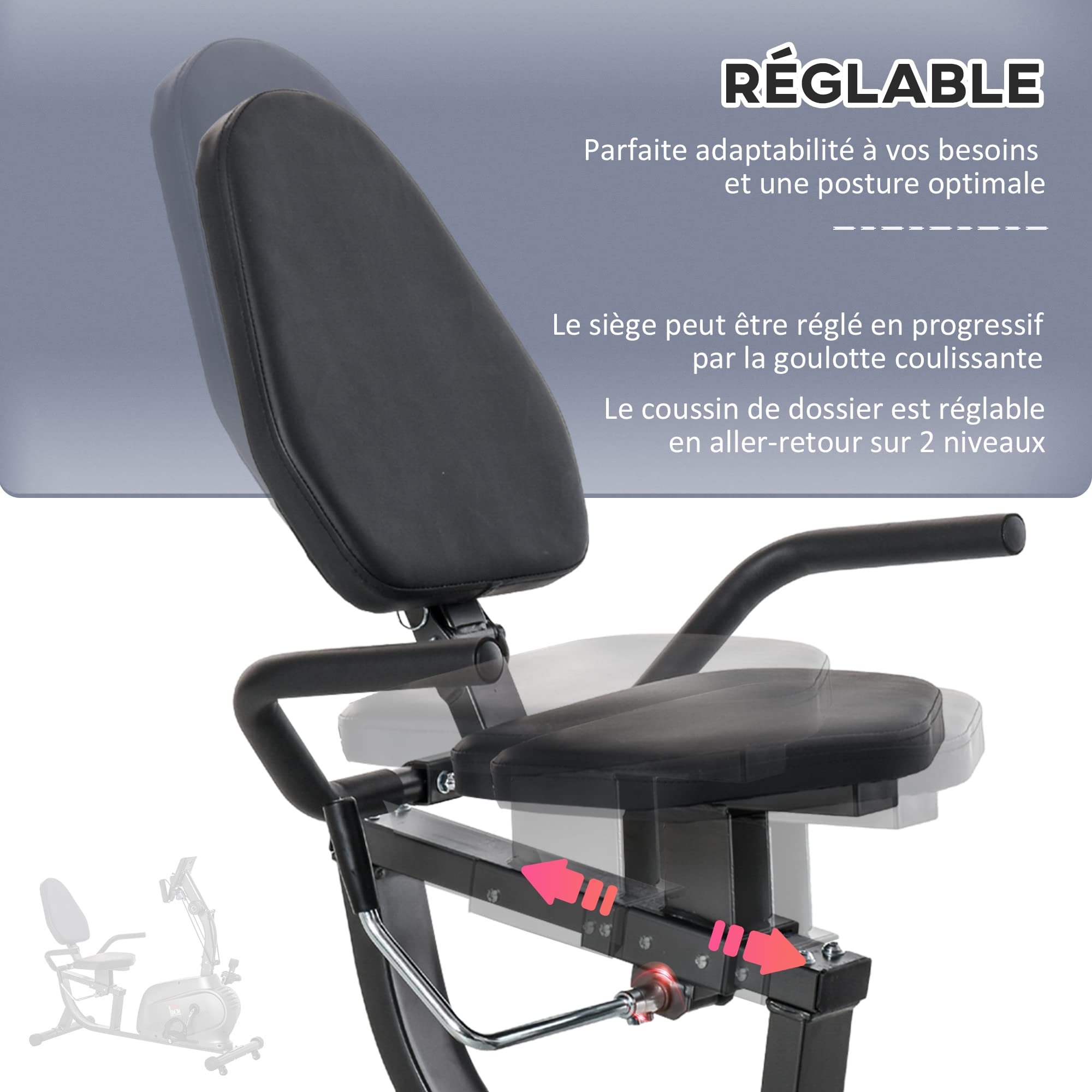HOMCOM Vélo d'Appartement Semi-Allongé Magnétique Silencieux pour Rééducation Seniors, Noir