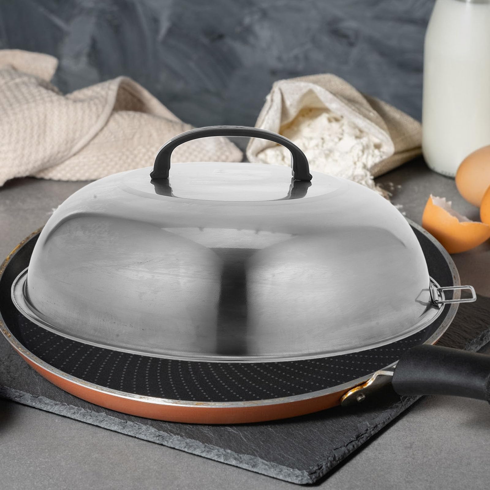 Toyvian Strumento di Cottura Coperchio Bombato 30 CM in Acciaio Inossidabile Manico, Compatibile Pentole e Wok, per Mantenere Freschi gli Alimenti Durante la Cottura