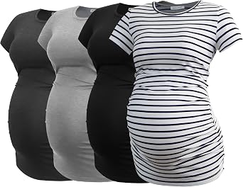 Smallshow Womens 4 Pack Maternity Shirts Short Sleeve Pregnancy Tops Clothes