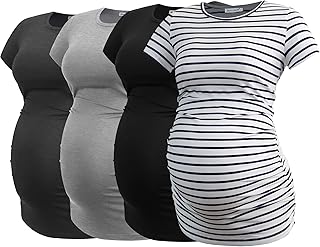 Smallshow Women's 4 Pack Maternity Shirts Short Sleeve Pregnancy Tops Clothes