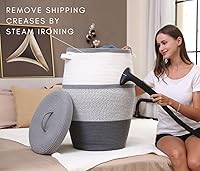 Vista 7 de Cesta alta de cuerda de algodón hecha a mano de 26 x 20 pulgadas con tapa, elegante forma de flagón con tapa, cesta de ropa con parte superior