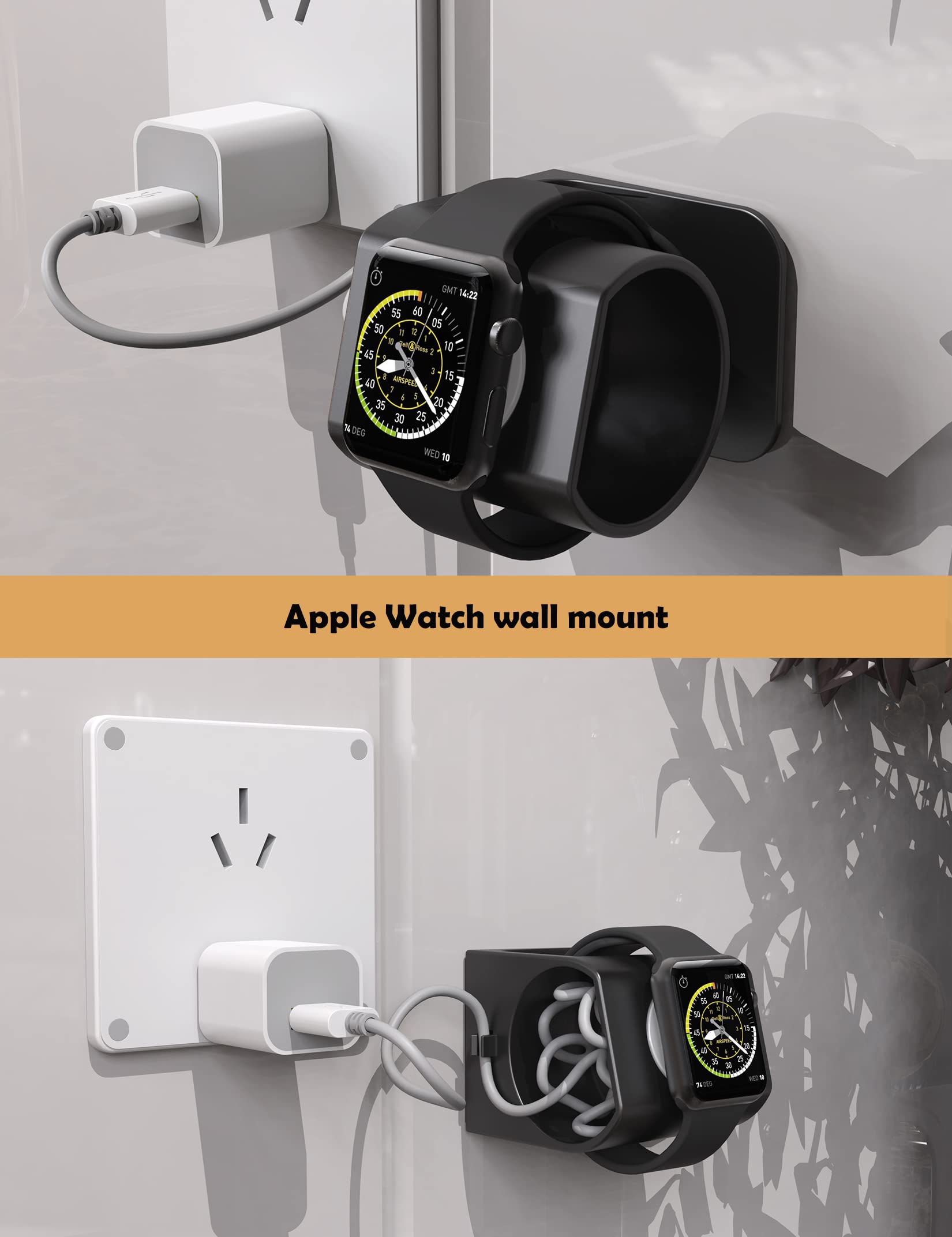 Wall Mount for Apple Watch Charger Stand for Apple Watch Ultra Series 8/SE2/7/6/SE/5/4/3/2/1 (49mm,45mm,44mm,42mm,41mm,40mm,38mm) Storage Organizer (Black)