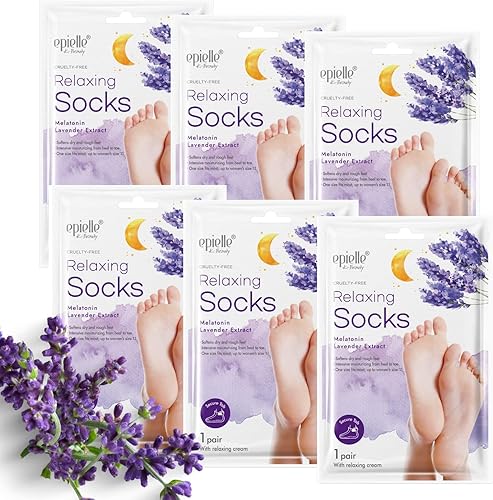New Epielle - Mascarillas relajantes para pies (calcetines de 6 unidades) melatonina + extracto de lavanda, hidratación profunda, 100% veganas y