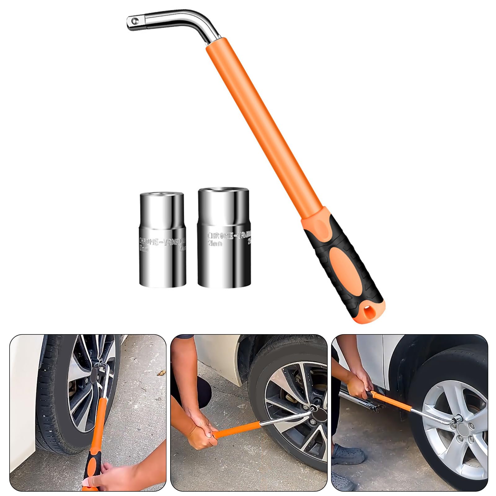 Jeu de clés télescopiques pour roue avec poignée en caoutchouc Prise en main confortable Comprend une douille de 17 mm à 23 mm pour l'entretien automobile