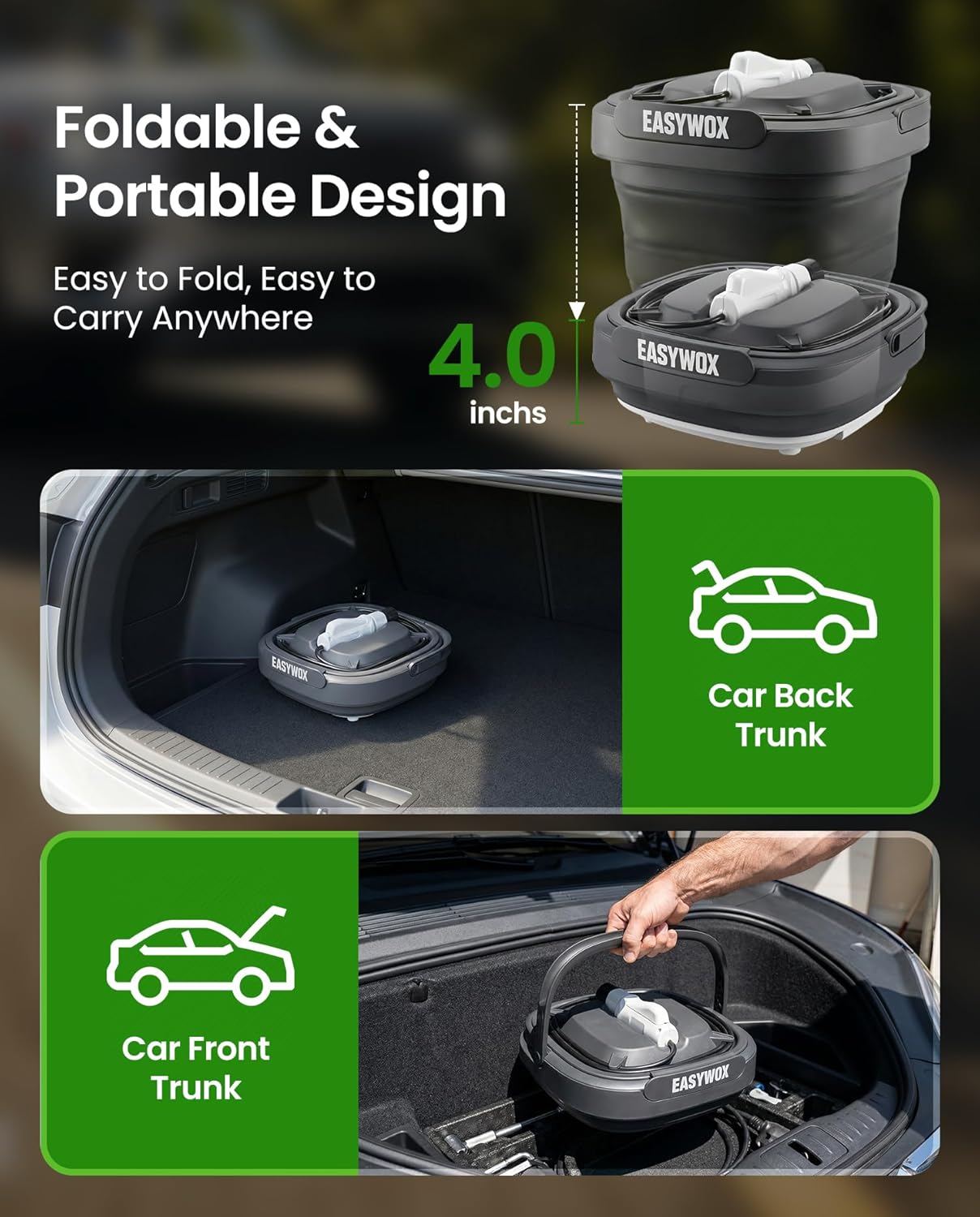 Portable Electric Pressure Washer with 3.2 Gal Tank, 4-in-1 Nozzle, Max 290 PSI Foldable Cordless Power Washer, Type-C Charging, Portable Water Sprayer for Camping, Bike, Pet, Garden, Car Wash